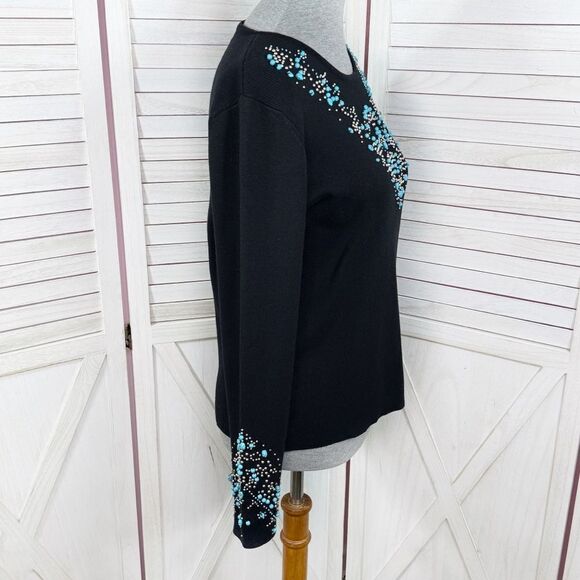 Kikit Turquoise Beaded Studs Sweater Black Medium Western - Picture 3 of 11